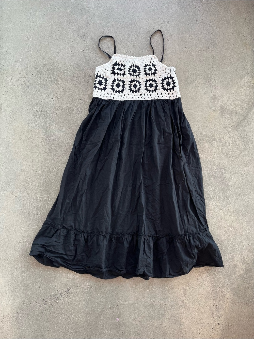 Black & Cream Granny Square Crochet Maxi Dress 100% Cotton Size M - Picture 4 of 7